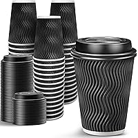 Ginkgo 100 Pack 12 oz Disposable Coffee Cups with Lids, Paper to-Go Coffee Cups Suitable for Hot Chocolate, Cocoa and Hot Tea