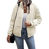Flygo Corduroy Puffer Jacket Women Quilted Jackets Lightweight Baggy Zip Spring Fall Jackets Coats 2024