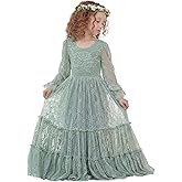 LalaMira Flower Girl Dress Lace Boho Toddler Dresses Ruffle Girl Dress for Wedding Garden Party Holiday Communion Long Sleeve