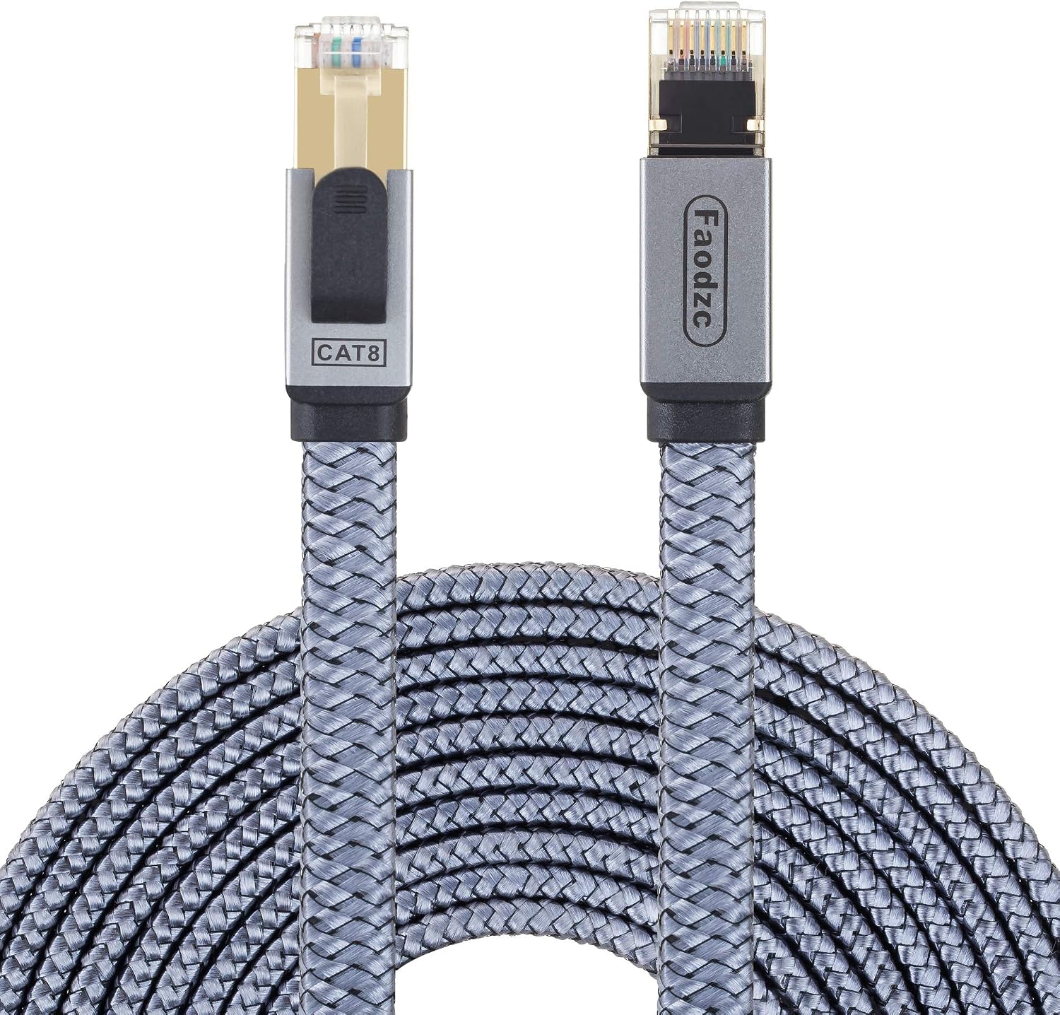 Faodzc Cat 8 Ethernet Cable 15m/50ft,Braided Cat8 RJ45 Network LAN Network Cable 40Gbps 2000Mhz Heavy Duty High Speed Cat8 Shielded Cable Compatible for Gaming,PS4
