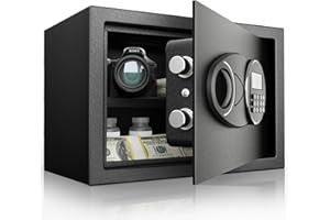 <1.2 cu.ft.> Goldenkey Digital Document Safe Box with Key&Code, Steel Small Safe Box for Money, Cash, Jewelry with Removable Shelf, Personal Safes Box for Office, Hotel, Black