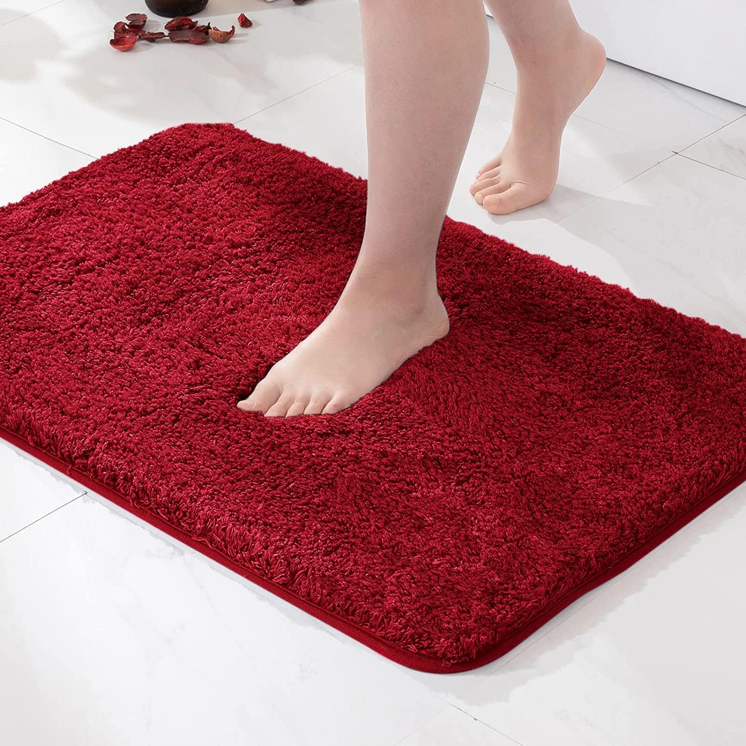 Photo 1 of MIULEE Red Extra Thick Non Slip Bathroom Rug Shaggy Soft Bath Mat Plush Microfiber Absorbent Water for Shower Tub Machine Washable (24x44 Inches)