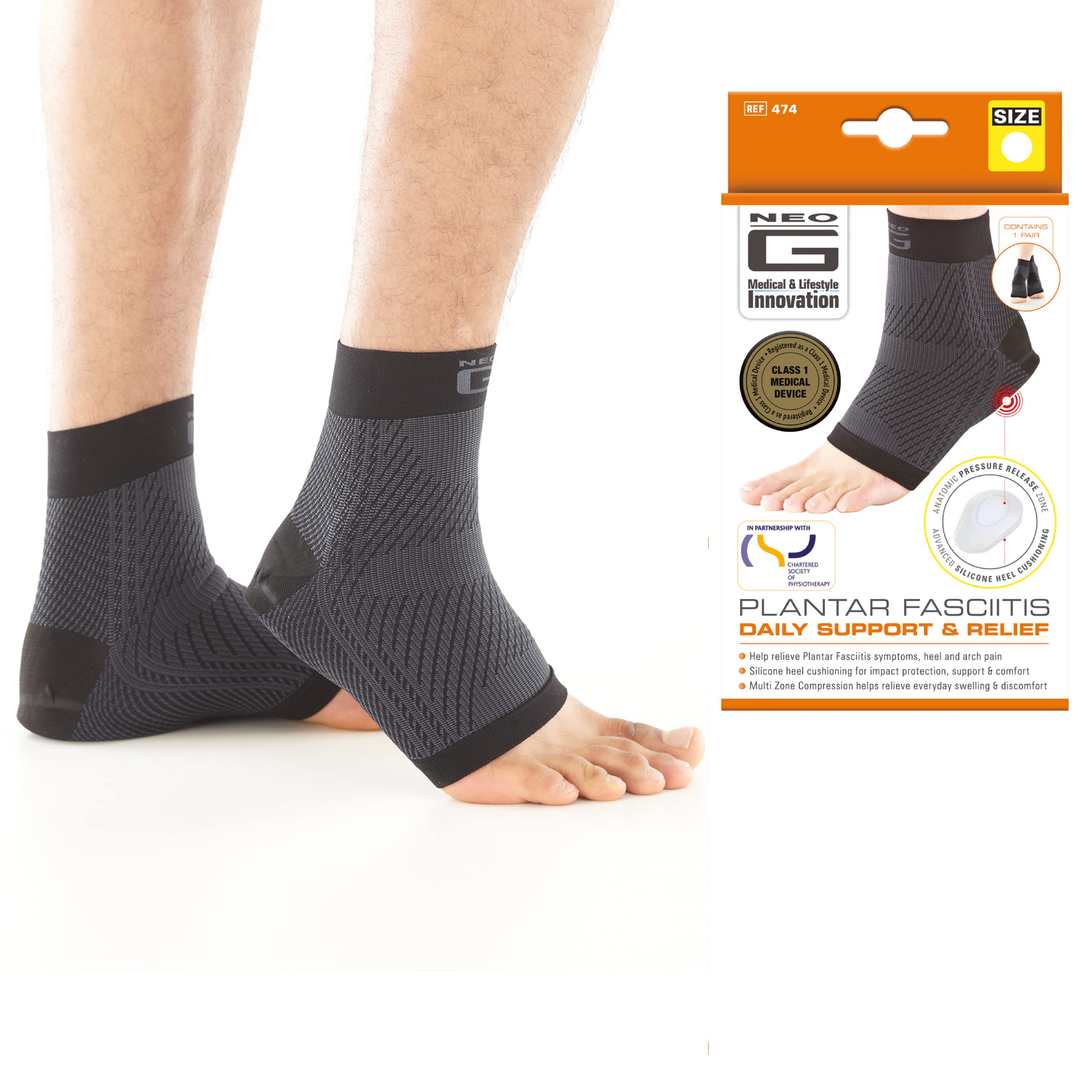 Neo-G Plantar Fasciitis Support Compression Socks for Plantar Fasciitis, Foot Pain, Arch & Heel Pain Relief – Medical Compression Socks for Women Men with Silicone Heel Cushioning – 1 pair - XL