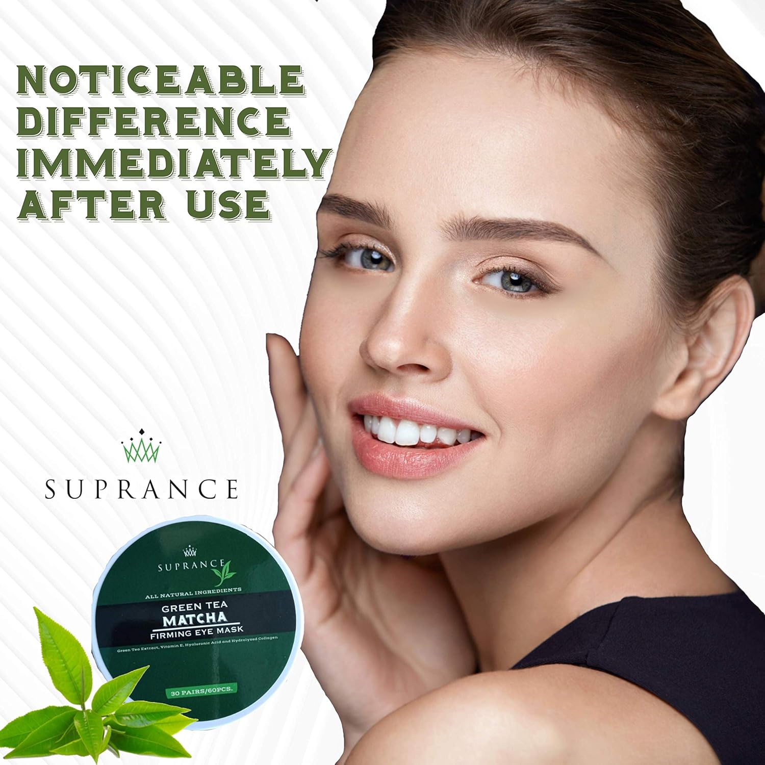 Green Tea Matcha Eye Mask by SUPRANCE - Under Eye Patches Treatment for Dark Circles, Eye Bags, Puffiness - Anti-Wrinkle With Hyaluronic Acid and Collagen - 30 Pairs/60 Pcs. : Beauty