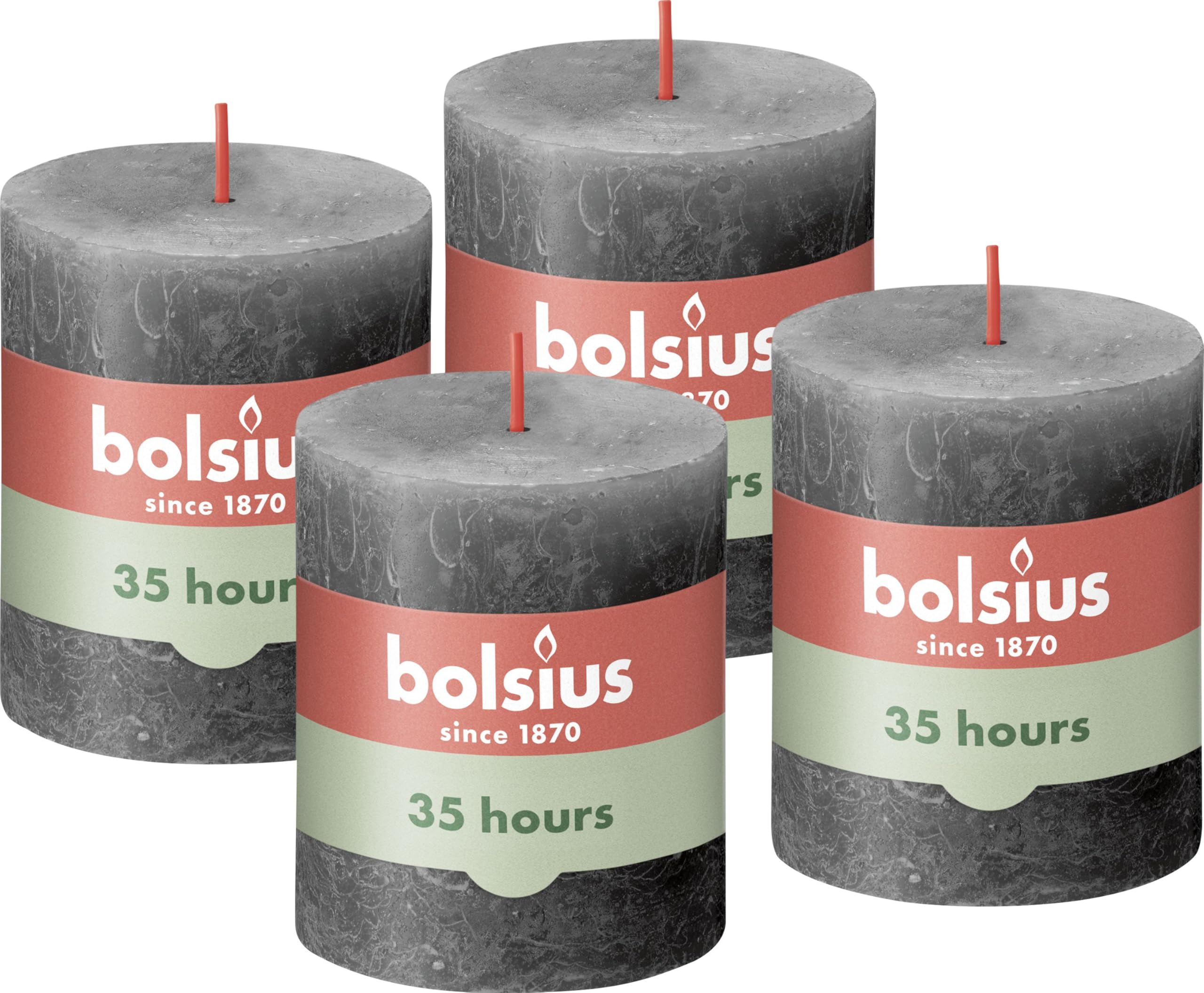 BOLSIUS Rustic Pillar Candle, Anthracite,Dark Grey, 8 x 7 cm (Pack 4)