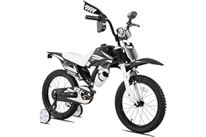 KEANO Motocross Style Kids Bike for Boys Girls Ages 3-7 Years, 12 & 16 Inch Bikes with Training Wheels and Number Plate, Children Bicycles Black