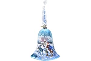 G. DEBREKHT Santa on Ski Bell, Scenic Glass Ornament by G.DeBrekht 73342