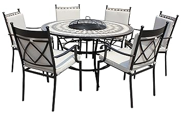 Lg Outdoor Round Casablanca 6 Seat Dining Fire Pit Set Black