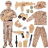 deAO Army Soldier Dress Up for Kid Military Costume Set Role Play with Helmet Accessories Solider Boy Dress up Halloween