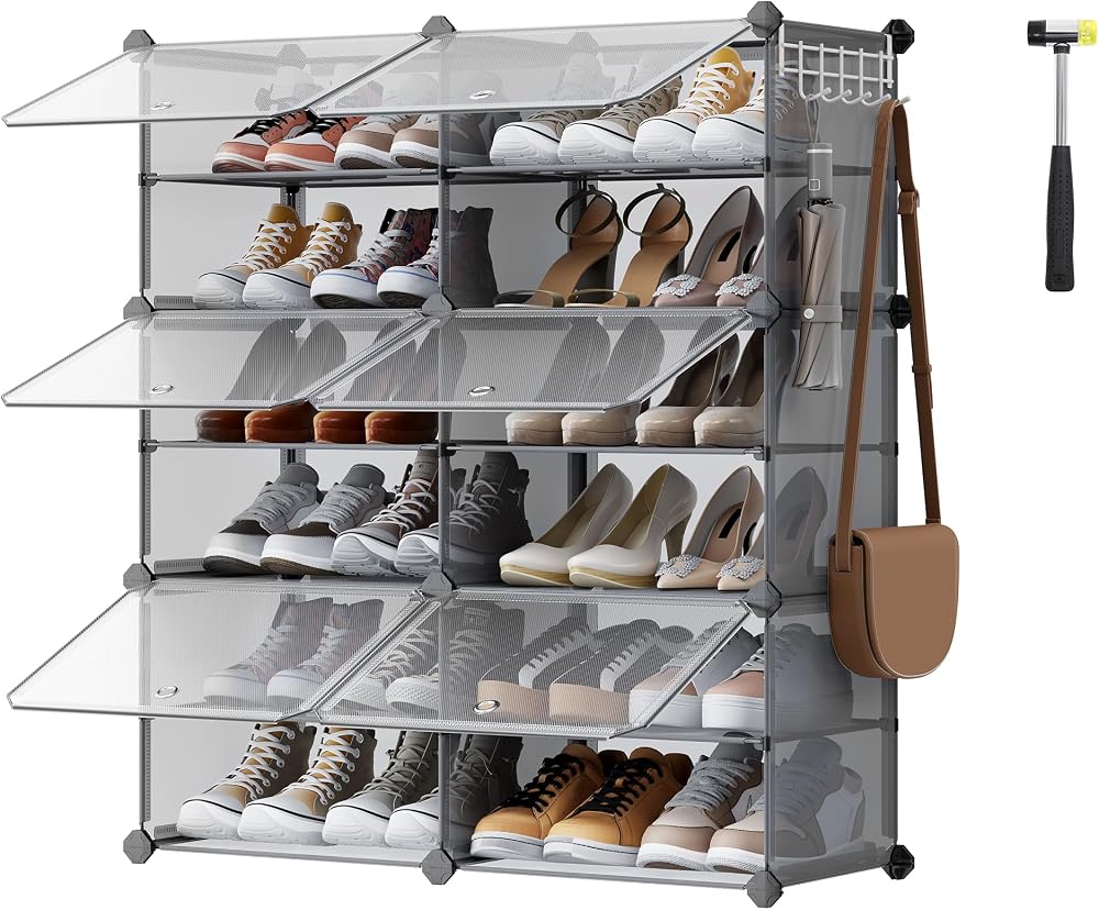 SONGMICS Interlocking Shoe Rack 6-Slot Modular Storage Cabinet Slate Grey