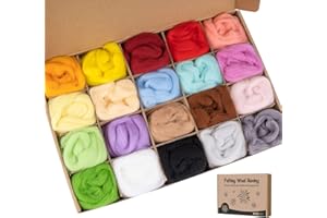 Lemonfilter Needle Felting Wool, 20 Colors Wool Roving Set, Handmade Wool Roving for Hand Spinning, 200g Fiber Wool Yarn Roving Needle Felting Supplies for DIY, Arts and Craft Repairs Activity