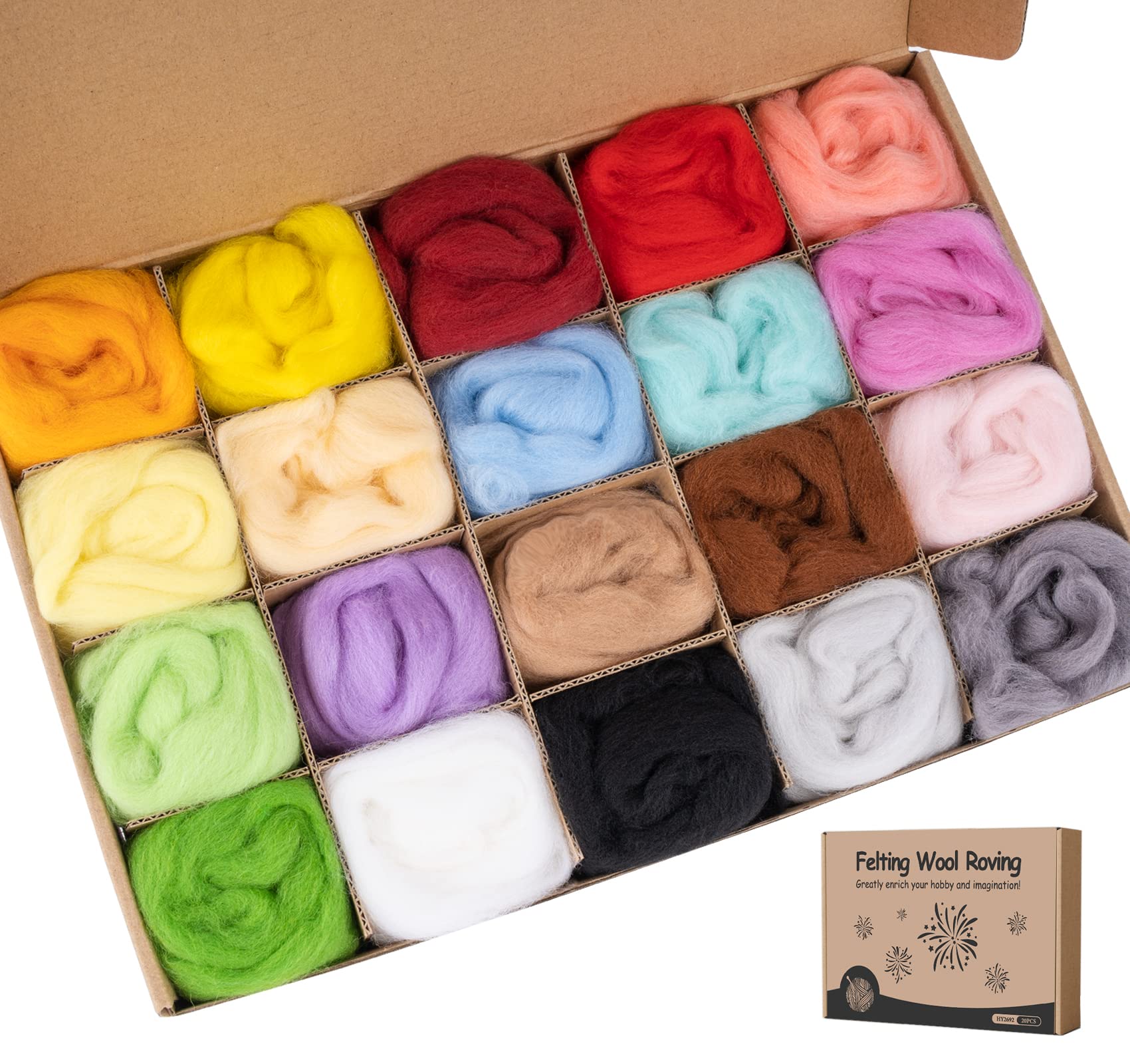 Homewit Felting Wool, Needle Felting Wool, Dry Felting, Natural Sheep's Wool, for DIY Craft Repairs Needle Colors Supplement 200 Grams 7 Oz, 20 Colors