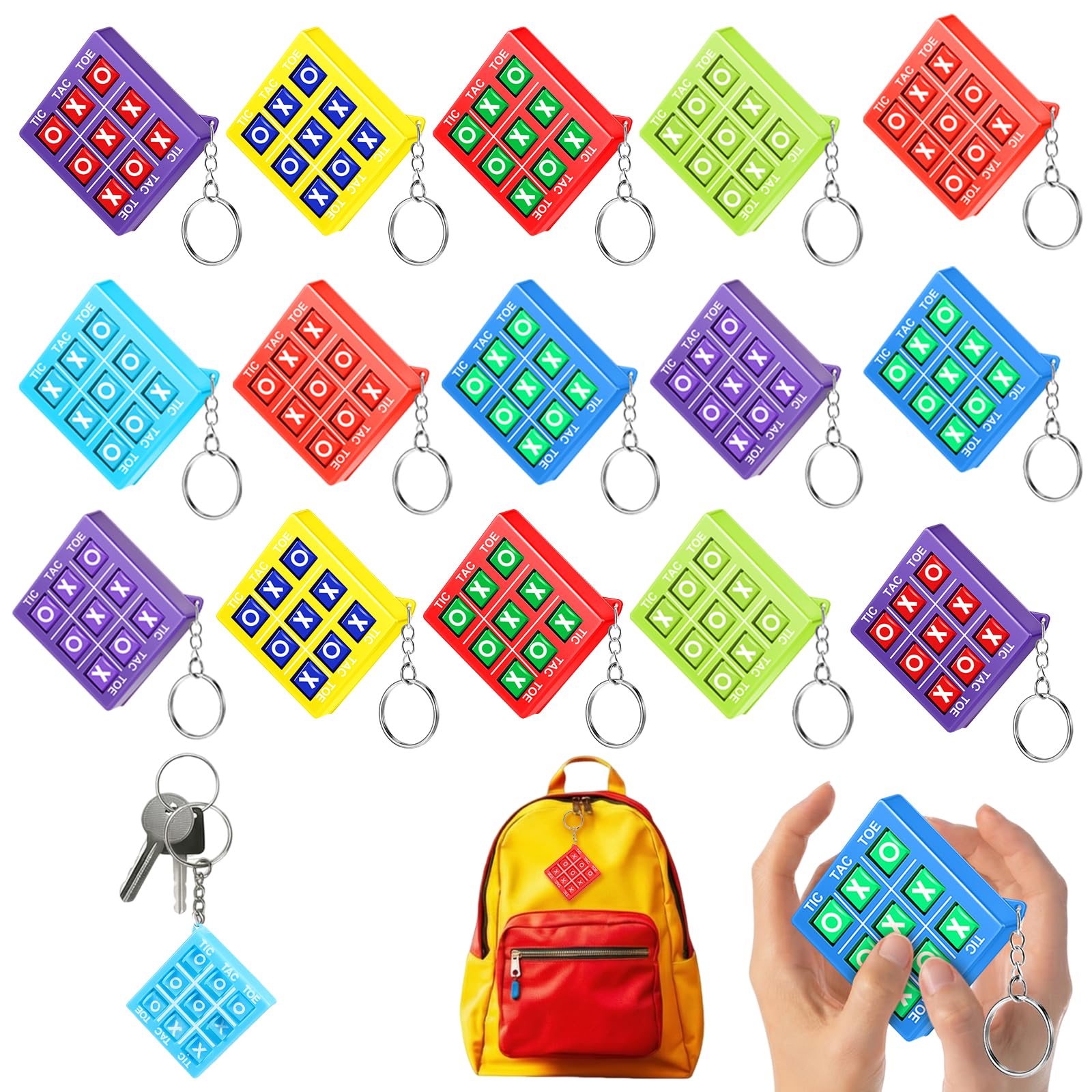 Zomiboo 16 Pcs Tic Tac Toe Game Party Favor Birthday Goodie Bag Basket Stuffers Keychains for Kids 8-12 End of Year Gift Classroom Prize Treasure Chest Carnival Prize Box Exchange Gift (6 Color)