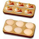 Erwuldor Deviled Egg Platter &amp; Tray, Mini Bamboo 6-Holes Rectangular Wooden Egg Holder, Countertop Egg Holder, Small Easter Deviled Egg Carrier for Kitchen Countertops（7"x4"x0.6"H）