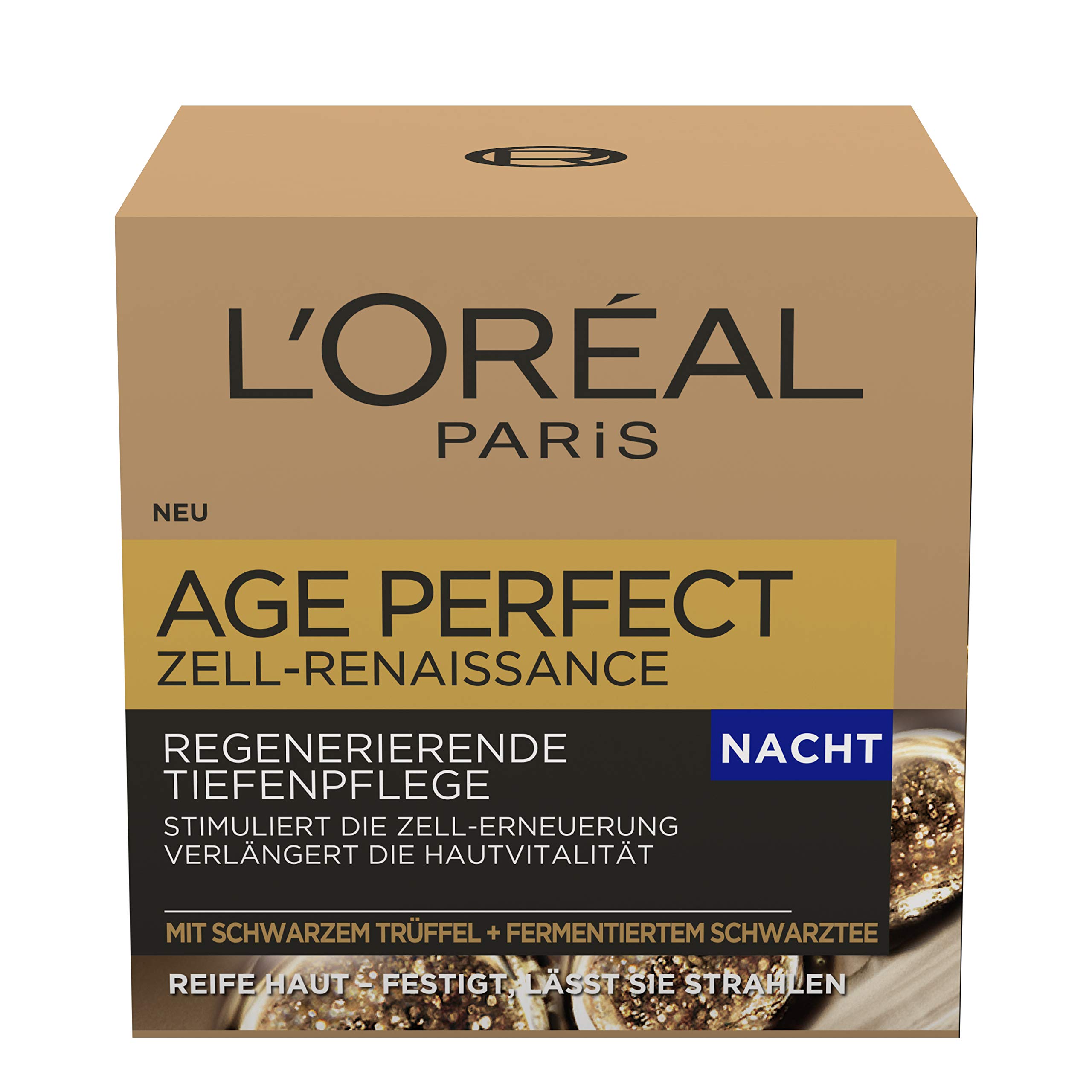 L'Oréal Paris Age Perfect Cell Renaissance Night Cream Anti-Ageing Deep Care Strength and Vitality for Mature Skin with Black Truffle and Fermented Black Tea 50 ml