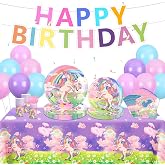 134Pcs Unicorn Party Supplies Cute Decorations for Birthday, Unique Theme Party Favors Including Banner,Thicker Plates, Cups, Napkins, Baloon and Tablecloth for 24 Guests