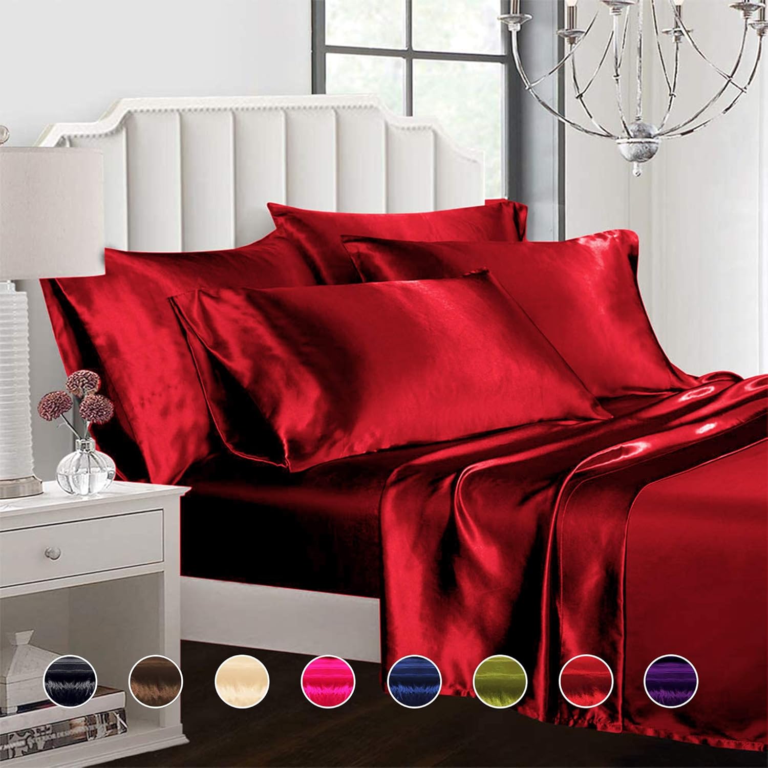 Ahmedani Lino 6 Piezas Satin Extragrande Funda Nordica Cama Conjunto 4 Fundas De Almohada Rojo Ebay