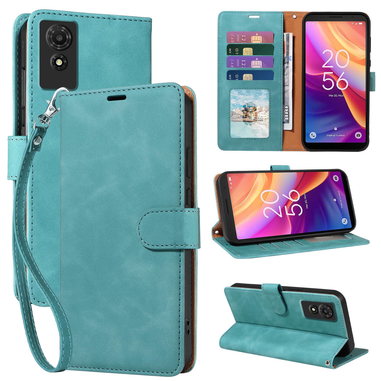 GOTOURED for TCL 501 Phone Case Wallet, RFID Blocking 4 Card Slots, Wrist Strap, Kickstand, Magnetic Closure, Shockproof Protective Soft Leather Flip Cover (Green)