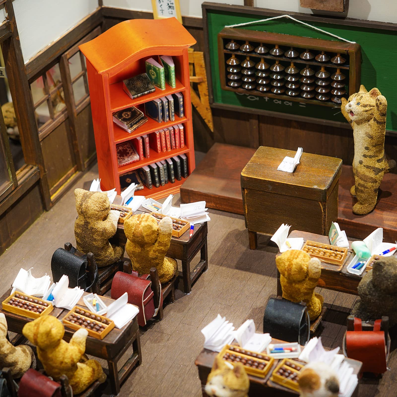 Miniatures Book and Bookshelf Set Includes 27 Pcs 1:12 Scale Miniatures Dollhouse Books 1 Pcs Wooden Bookcase 4 Floors Furniture Display Bookshelf Cabinet Dollhouse Decoration for Mini House Library