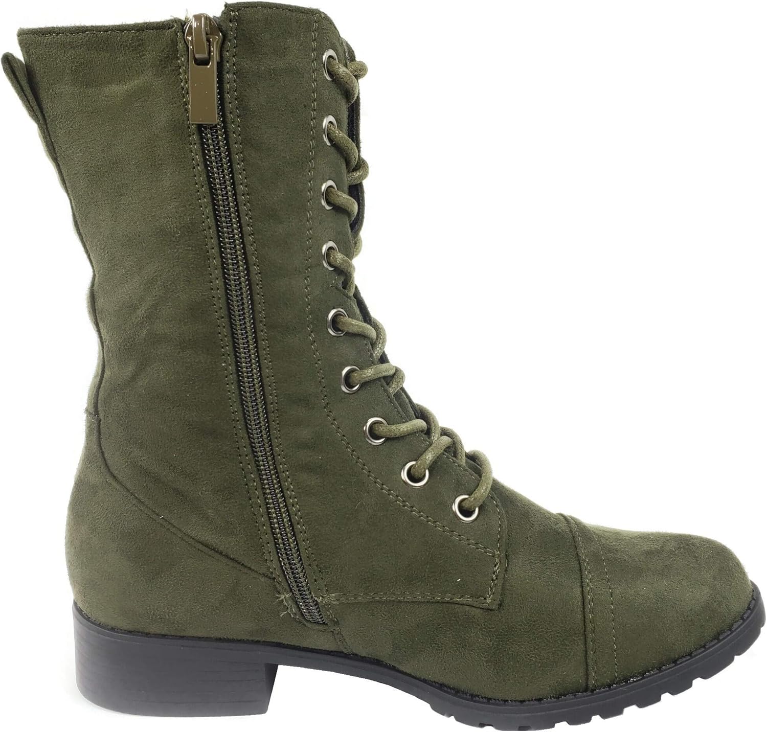  | Forever Link Womens Round Toe Military Lace up Knit Ankle Cuff Low Heel Combat Boots | Ankle & Bootie