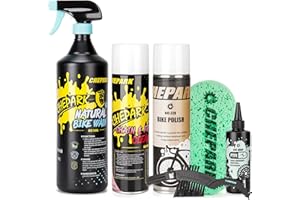 CHEPARK Bike Cleaning Kit - Bicycle Wash & Drivetrain Clean Essentials Kit with bike clean,Bicycle Degreaser,PTFE Lubricant,bike polish,Cleaning Brush Tool and Sponge for Mountain Road Bikes