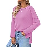 Tankaneo Womens Long Sleeve Shirts Oversized Fall Ribbed Side Slit Tunic Tops Casual Textured Loose Fit Sweaters Tees