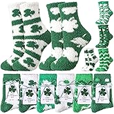 Funnysoft St. Patrick's Day Socks Gifts Fuzzy Shamrock Green Irish Clover Fleece Fluffy Socks with Tags Organza Bags