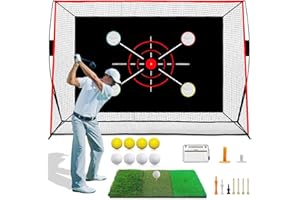 YKIOKE Golf Net, 10x7FT with Golf Practice Mat, Hitting Aid Net with Multi Targets Training for Backyard Driving Chipping Indoor Outdoor Use, 5-Ply Anti-Tear Netting & Carry Bag, Gifts for Men Dad Him Golfer
