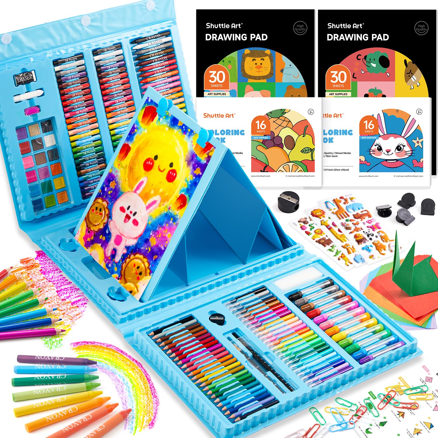 Shuttle Art 335-Piece Art Set for Kids, Ages 6-12 - Includes Colouring Books, Pencils, Pastels, Crayons, Watercolours, Markers & Drawing Set
