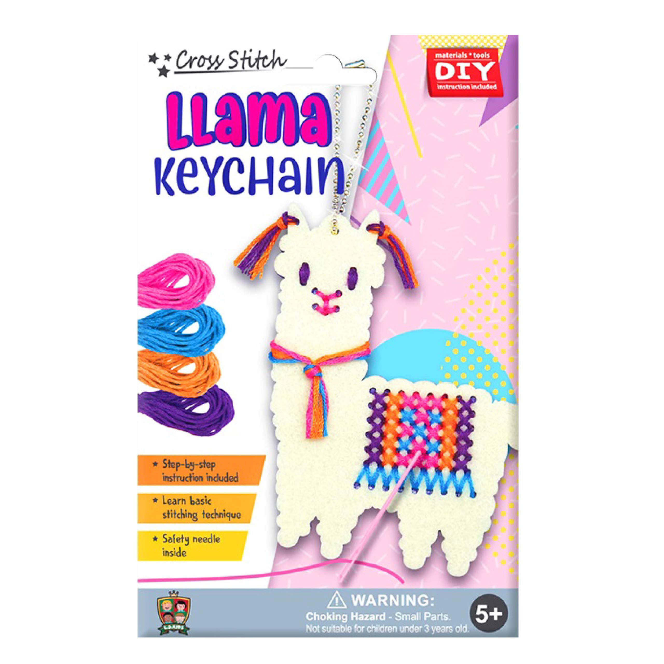 C.S. Kids DIY KC02 Cross-Stitch Llama Keychain, First Educational Sewing Arts & Crafts Gifts(Safety Needle & Instruction Included), KC02