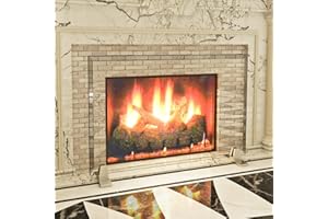 Premium Tempered Glass Fireplace Screen with Exclusive Beveled Edge | 29" H x 39" W Glass (30” H Installed) | Clear Glass, Metal Silver Base | The Ultimate in Home Elegance by Clearly Innovative