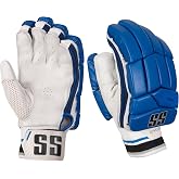 SS Cricket Legend Limited Edition Leather Batting Gloves &ndash; Adult Size | Left or Right Hand Options | White, Blue &amp; Black | Lightweight | Comfort, Ventilation &amp; Grip