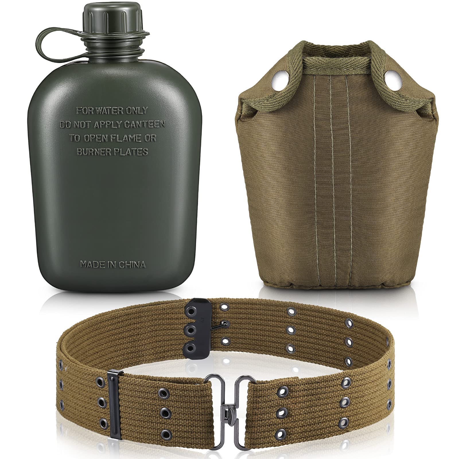 Photo 1 of 1 Quart Plastic Canteen Military Canteen Portable Military Water Bottle with Bottle Pouch Cotton Cover Bag and Waist Belt for Backpacking Hiking Camping Climbing Outdoor Activities