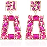 VANGETIMI Rhinestone Rectangle Statement Earrings Colorful Crystal Geometric Drop Dangle Earrings for Women Prom Party