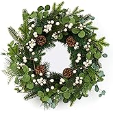 20 Inches Vintage Christmas Wreath Classic Winter Wreaths for Front Door Rustic Holiday Winter Wreath with White Berry Pine Cones for Doors Windows Indoors Outside Hanging Decoration