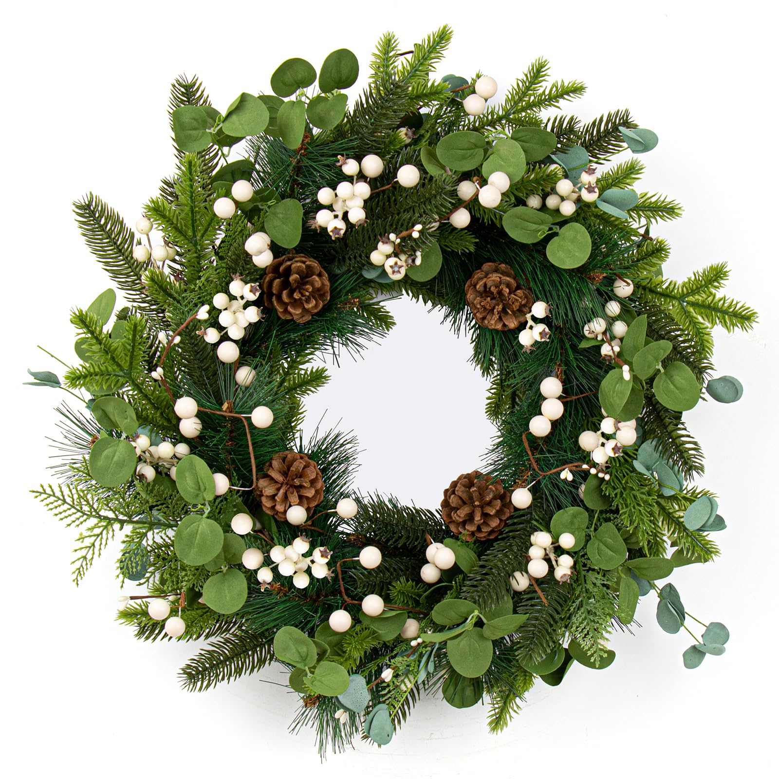 View 1 of 20 Inches Vintage Christmas Wreath Classic Winter Wreaths for Front Door Rustic Holiday Winter Wreath with White Berry Pine Cones for Doors Windows Indoors Outside Hanging Decoration
