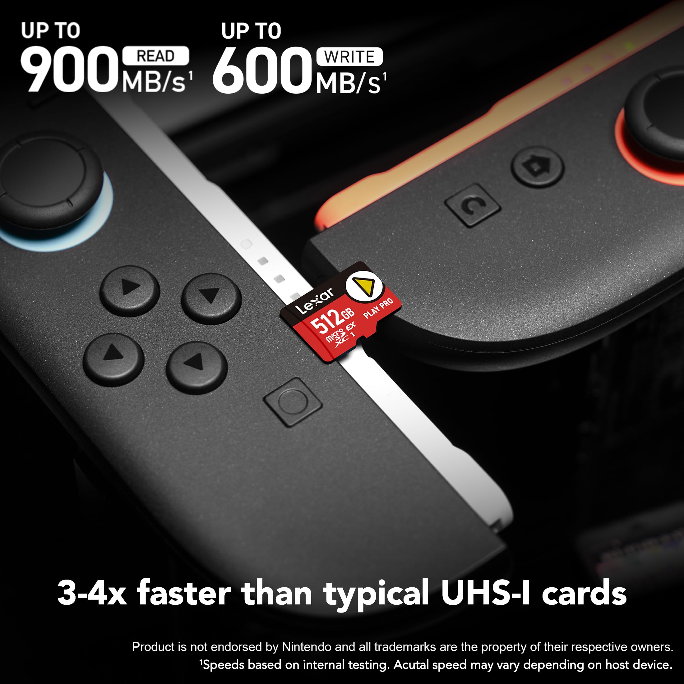 Lexar 512GB Play PRO microSD Express Card, UHS-I, C10, U3, V30, Full HD, 4K, Up to 900/600 MB/s Memory Card, Compatible w/Nintendo-Switch 2, ASUS ROG Ally, Steam Deck, Gaming (LMSXPS0512G-BNNNU)