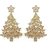 BriLove Christmas Earrings for Women Shiny Rhinestone Star Xmas Tree Drop Dangle Earring Festival Decor Holiday Party Jewelry Gift