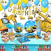 Construction Birthday Party Supplies Set For Boys - 24 Guests – Dump Truck And Tractor Party Decorations, Paper Plates Cups Napkins Straws Balloons Cutlery Toppers Banners Tablecloth