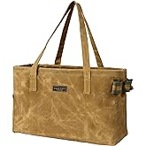 Open Top Tool Bag, Heavy Duty 16oz Waxed Canvas Tool Bag with Inside Pockets & Sturdy Handles - for Gardner Carpenter Craftsman - Tool Tote Bag Pouch | 15"Lx7"Wx10"H | Khaki