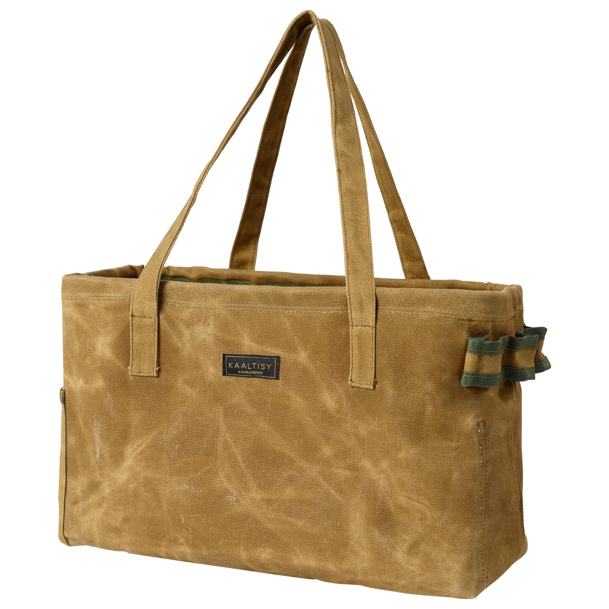 Open Top Tool Bag, Heavy Duty 16oz Waxed Canvas Tool Bag with Inside Pockets & Sturdy Handles - for Gardner Carpenter Craftsman - Tool Tote Bag Pouch | 38x18x25cm | Khaki