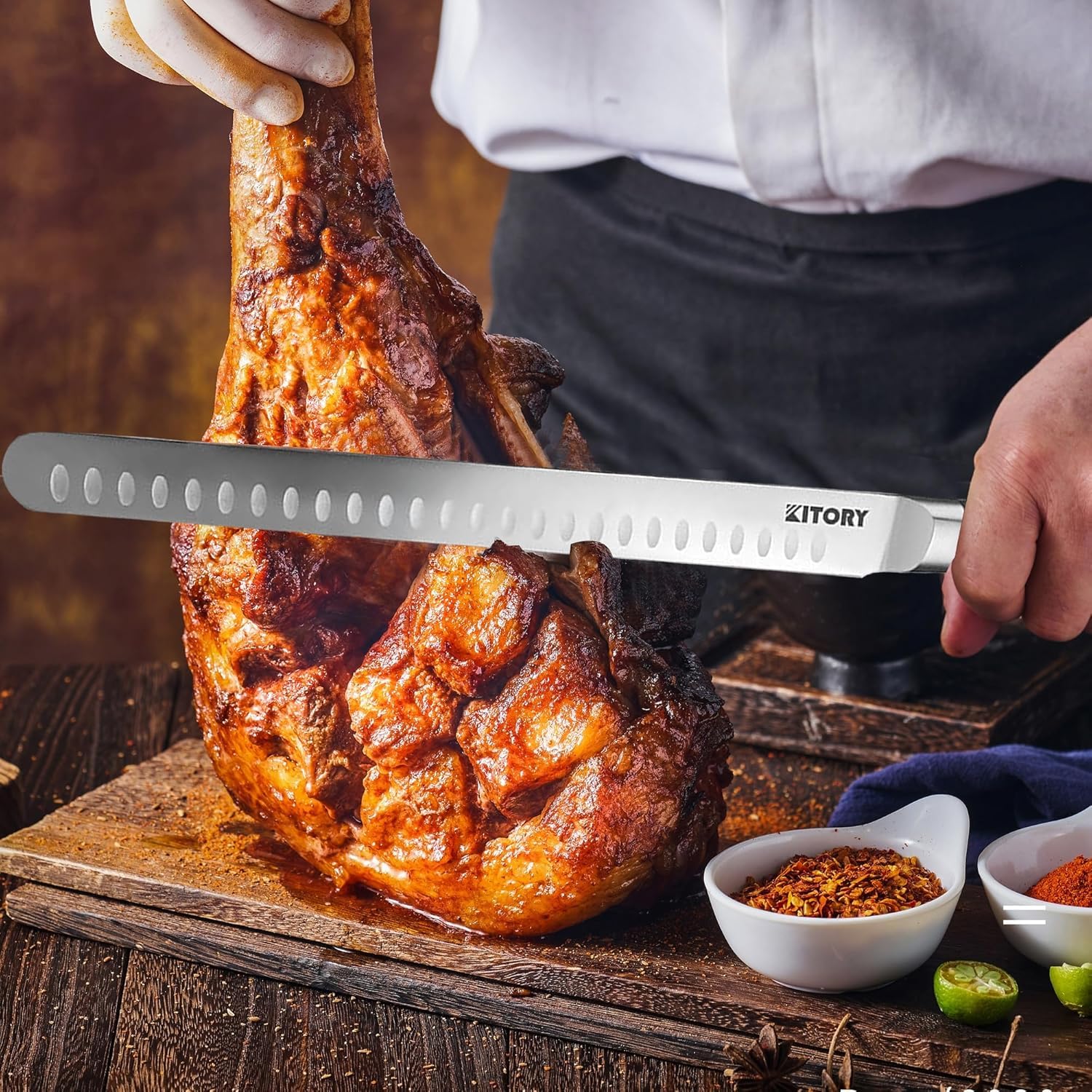 Kitory Schinkenmesser 30cm Tranchiermesser Brisket Messer aus Deutschem hochwertigem Edelstahl, Scharfe Aufschnittmesser mit Ergonomischem Pakkaholz Griff mit Geschenkbox 6