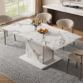 HOMISSUE 70" Faux Marble Dinner Table，Rectangle Modern White Dining Table for 6-8 People，Large Kitchen Furniture Table with Sturdy Base for Dining Room, Living Room, White