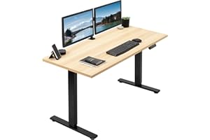 VIVO Electric 55 x 24 in Square Edge Standing Desk, Memory Height Adjustment, 1B-S Series, Light Wood Top Black Frame, DESK-K