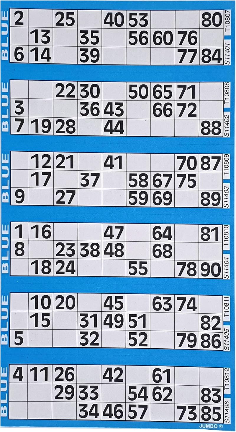 Bingosupermarket Bingo Tickets 6 To a Sheet 1-90 Perforated Blue 600 Pad