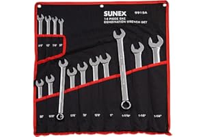 Sunex 9915A V-Groove Fractional Full Polish Combination Wrench Set, 3/8-Inch - 1-1/4-Inch, Fully Polished, 14-Piece (Includes
