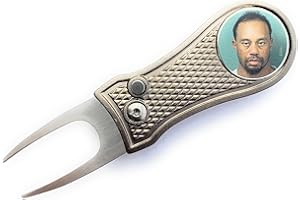 KANGXICHEN Smash Factor Tiger Woods Mugshot Golf Divot Repair Tool with Ball Marker - Foldable Switchblade Design (Gray)