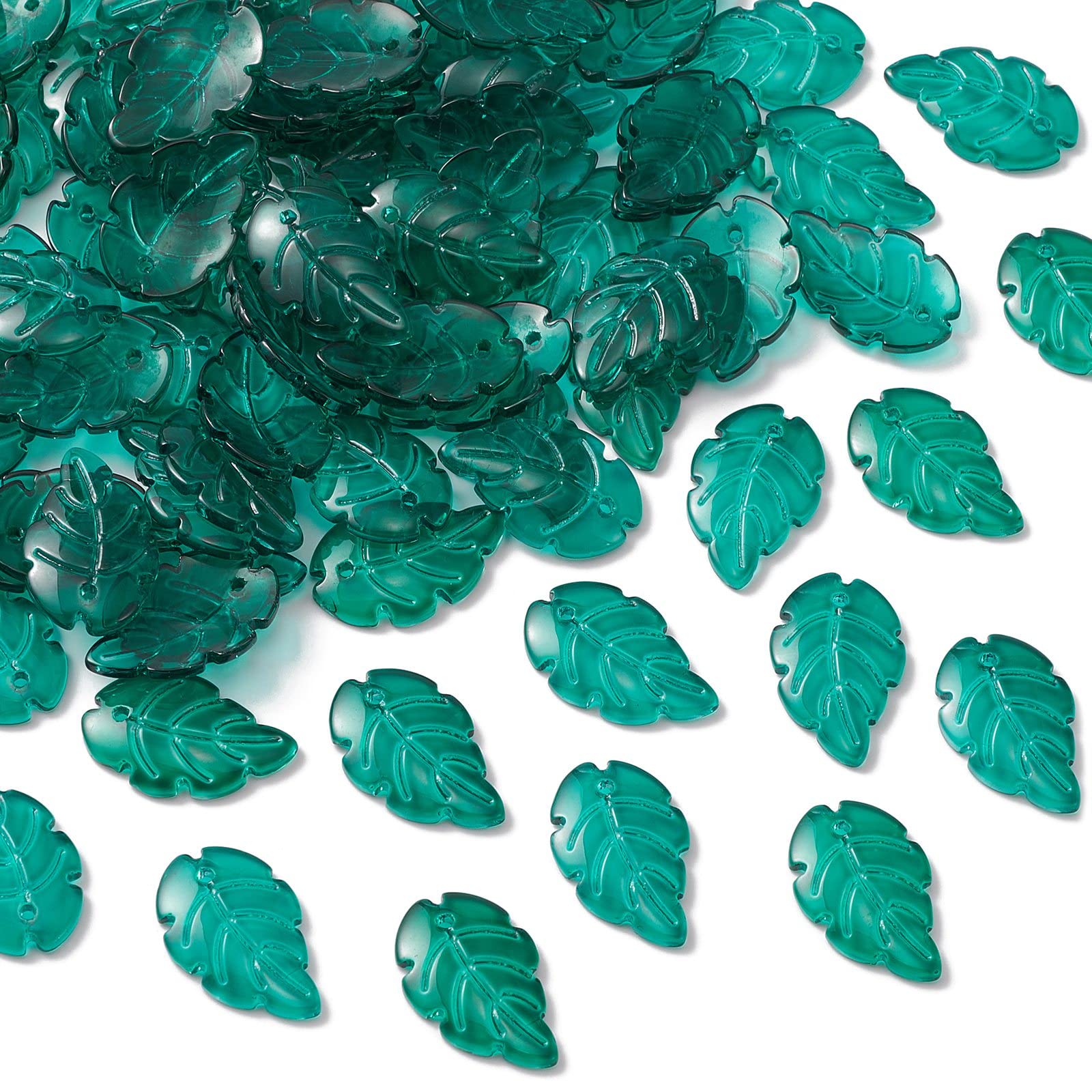 Airssory 100 Pcs Glass Crystal Green Leaf Charms Small Drop Dangle Plant Leaves Pendants for Necklace Bracelet Jewelry Making DIY Crafting - 23.5x15mm