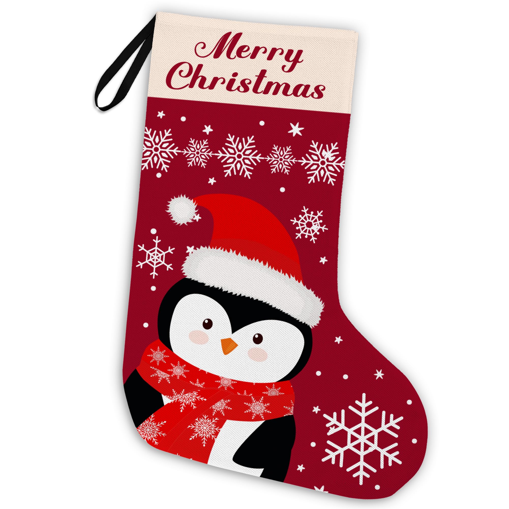 Photo 1 of ***(HEAVILY USED/ MINOR DAMAGE)***KFXHANGD Kids Penguin Christmas Stocking 18 Inches, Penguin Christmas Decor, Red Penguin Xmas Stockings, Hanging Christmas Stockings for Kids Girls, Penguin Fireplace Christmas Tree Decorations