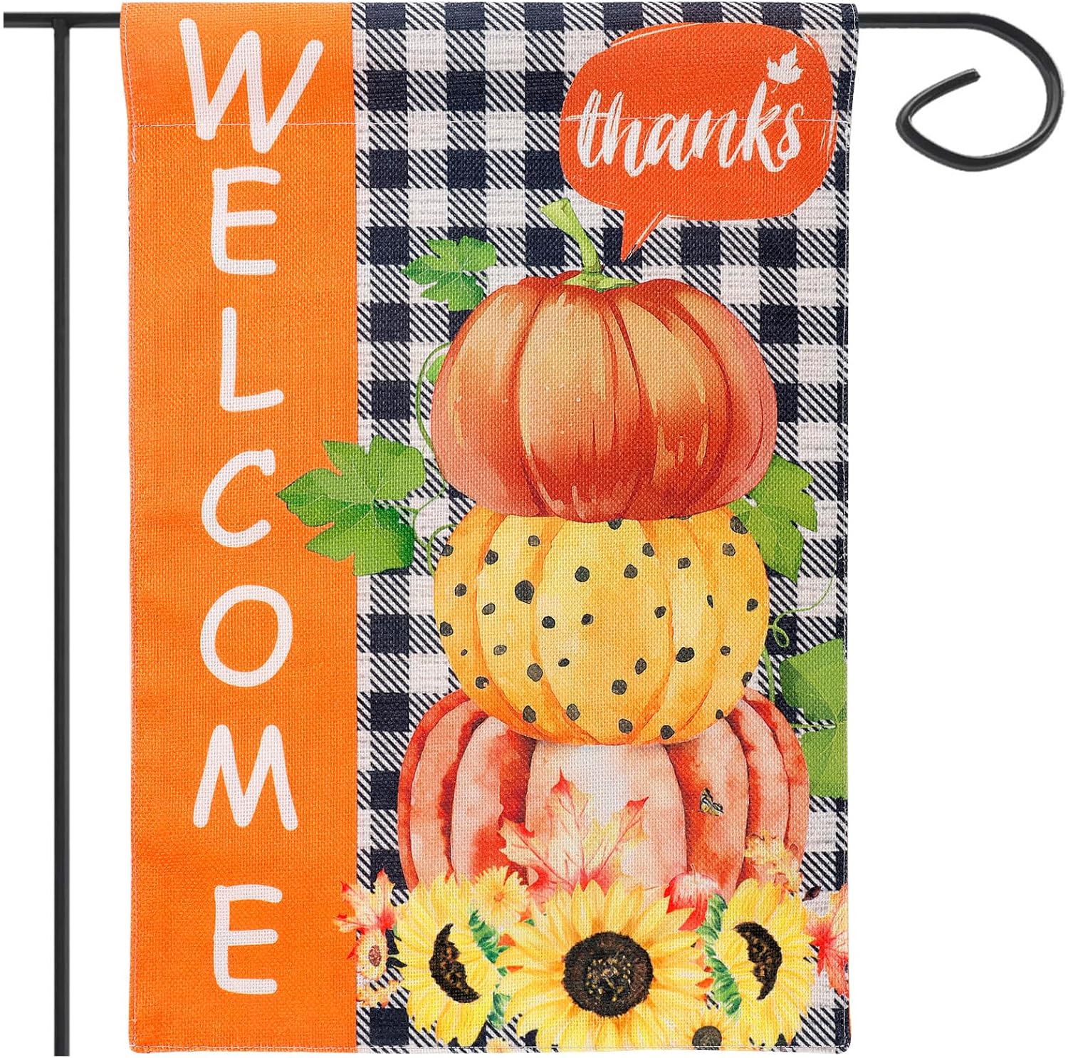 Flags - Welcome Fall Garden Flag - 12'' x 18'' Double-sided Printed Thanksgiving Pumpkin Yard Flag, Durable Farmhouse Autumn Harvest House Flag for Outdoor Party Decor